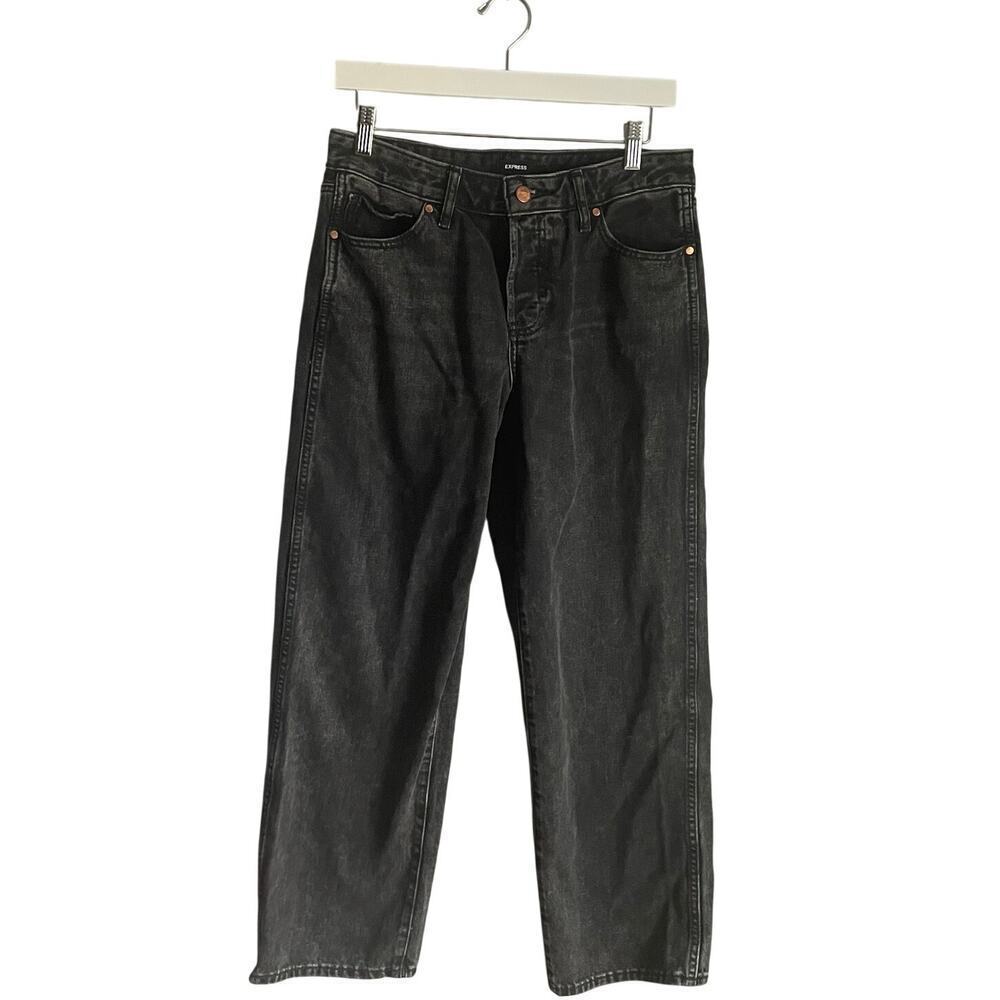 Express Relaxed Straight Low Rise Jeans Black sz 4 Short Y2K Minimalist Classic